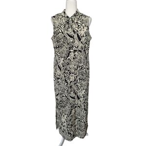 Carolina Colours Black Cream White Tropical Floral Sleeveless Maxi Dress Size 14